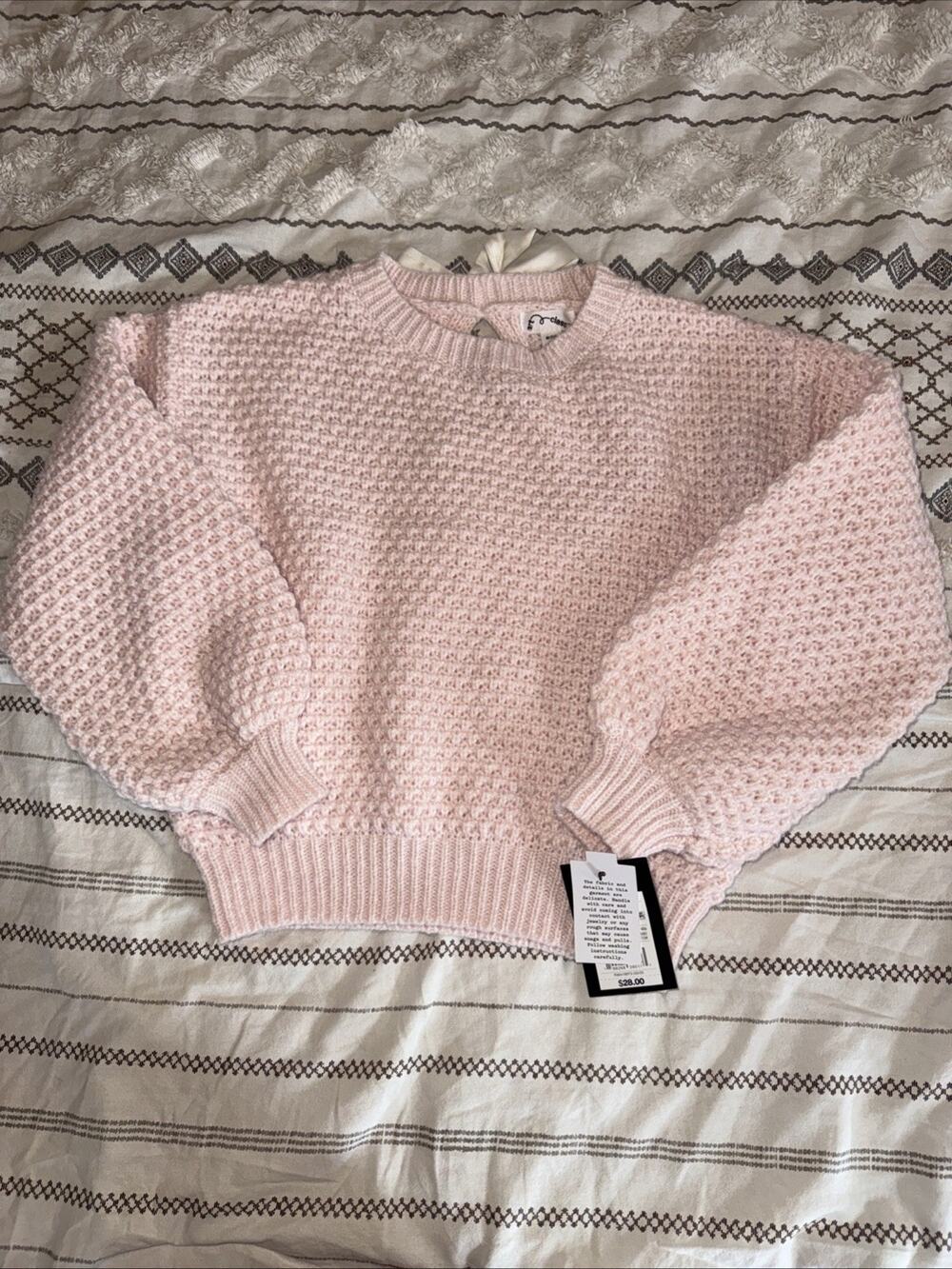 NWT Art Class Waffle Long sleeve Crewneck Sweater Girls Size M 7/8 Blush Bow